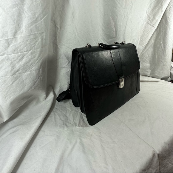 Vintage BOSCA double gusset black leather briefcase with shoulder strap - Picture 2 of 14